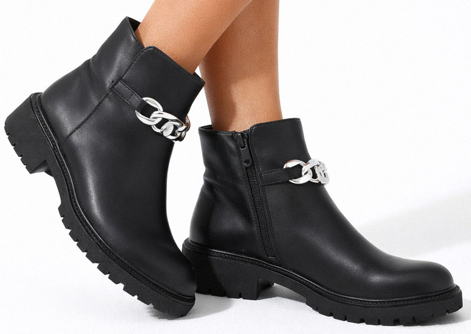 CZARNE DAMSKIE BOTKI NA PLATFORMIE SKÓRZANE ZAMEK 2