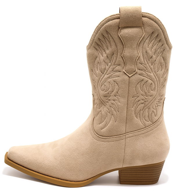 BEŻOWE ZAMSZOWE WYSOKIE KOWBOJKI BOTKI OBCAS ERANI 3