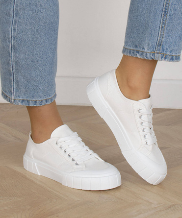 BIAŁE SNEAKERSY TRAMPKI KLASYCZNE NA PLATFORMIE HANNA