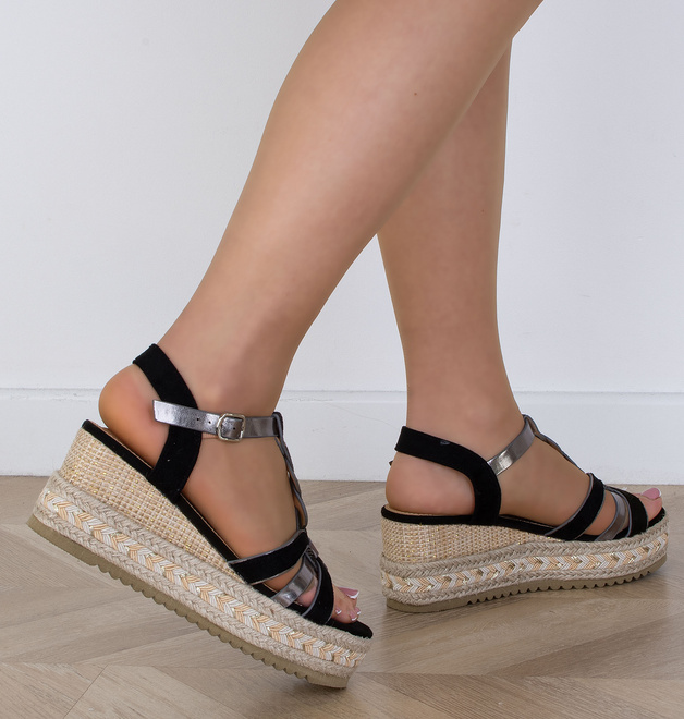 CZARNE DAMSKIE SANDAŁY NA KOTURNIE ESPADRYLE SORAYA 6