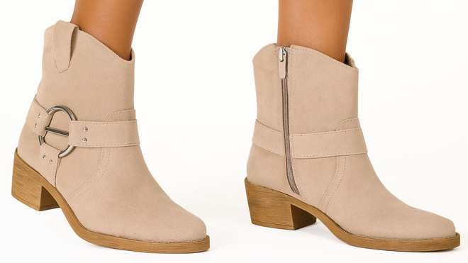 BEŻOWE ZAMSZOWE KOZAKI KOWBOJKI NA SŁUPKU CIRA 2