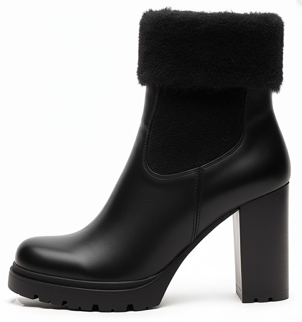  SKÓRZANE CZARNE BOTKI NA OBCASIE NA SŁUPKU OCIEPLANE BIGI 3