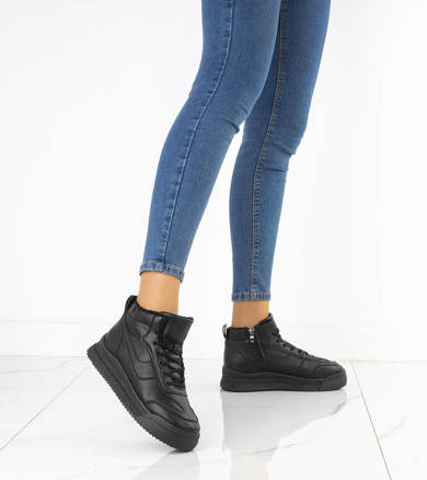 CZARNE SNEAKERSY OCIEPLANE BOTKI EKOSKÓRA