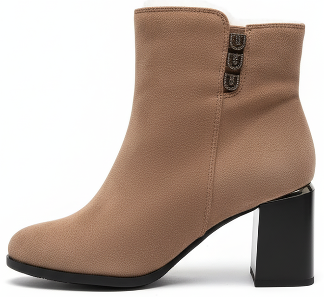 BEŻOWE DAMSKIE BOTKI ZAMSZOWE NA SŁUPKU ZAMEK BRIOGEN 3