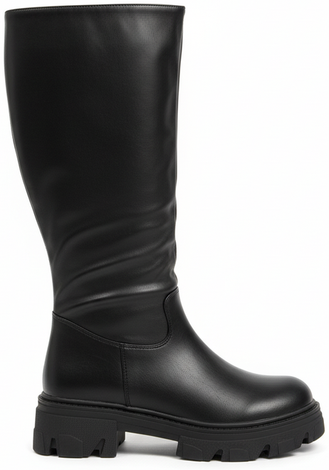 CZARNE DAMSKIE KOZAKI BOTKI SKÓRZANE PLATFORMA WSUWANE EGELIA 1