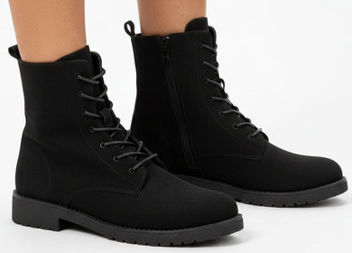 DAMSKIE CZARNE ZAMSZOWE BOTKI TRAPERY OCIEPLANE