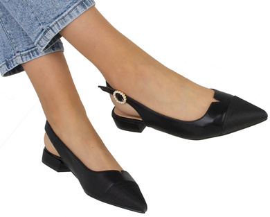 CZARNE BALERINY DAMSKIE Z ODKRYTĄ PIĘTĄ CAMBI