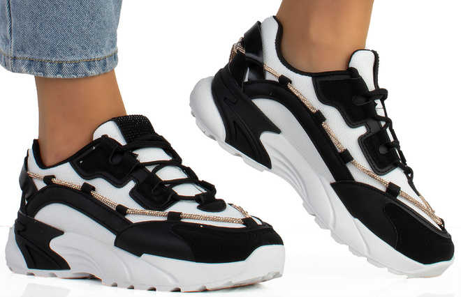 CZARNE TRAMPKI SNEAKERSY NA PLATFORMIE SEWANA 2