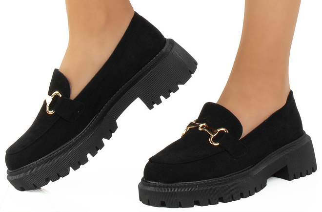 CZARNE MOKASYNY ZAMSZOWE PÓŁBUTY Z ŁAŃCUSZKIEM BANA 4