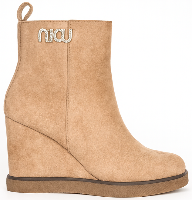 DAMSKIE BEŻOWE ZAMSZOWE BOTKI NA KOTURNIE NOSRE 1