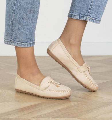 BEŻOWE MOKASYNY ZAMSZOWE DAMSKIE