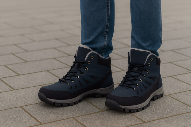 GRANATOWE MĘSKIE OCIEPLANE BUTY TREKKINGOWE ŚNIEGOWCE 5