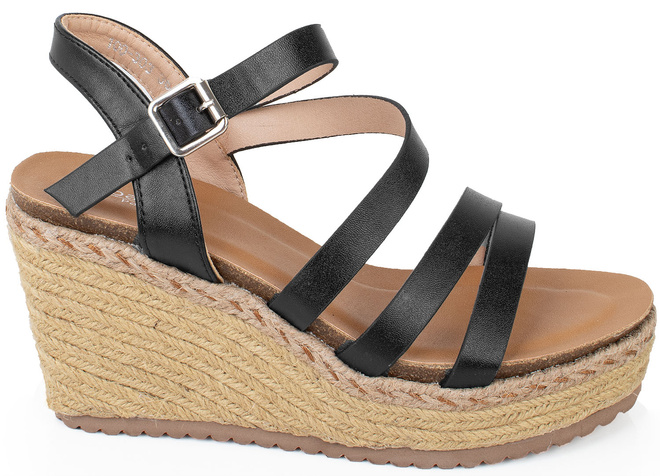 CZARNE DAMSKIE SANDAŁY NA KOTURNIE ESPADRYLE LULU 1