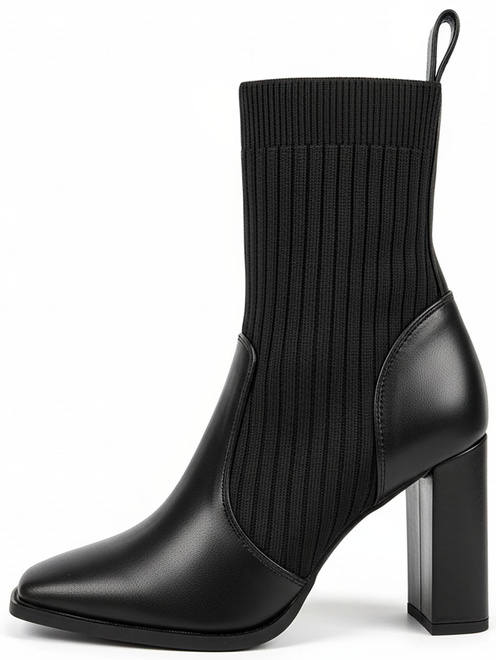 CZARNE SKÓRZANE BOTKI  ELASTYCZNA CHOLEWKA WSUWANE 3