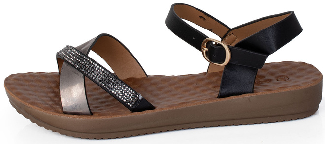 CZARNE DAMSKIE LEKKIE SANDAŁY KLAPKI Z OZDOBAMI 3