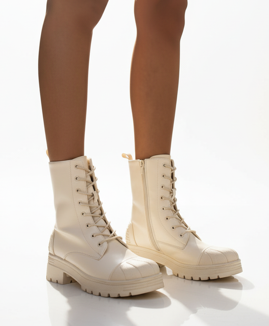 BEŻOWE OCIEPLANE BOTKI TRAPERY EKOSKÓRA LAUREN