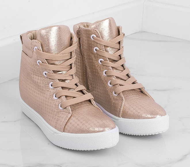ZŁOTE SNEAKERSY NA KOTURNIE TRAMPKI THEA 3