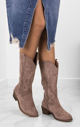 KHAKI ZAMSZOWE WYSOKIE KOWBOJKI LORIES