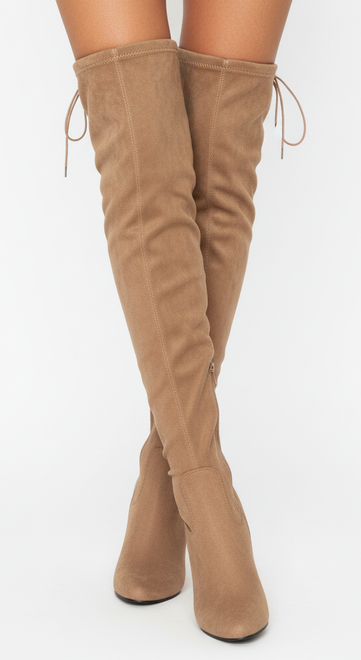 KOZAKI  DAMSKIE BEŻOWE ZA KOLANO NA OBCASIE ZAMEK TODERUS 2