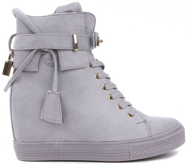 SZARE ZAMSZOWE SNEAKERSY NA KOTURNIE Z KŁÓDKĄ EMMA 2