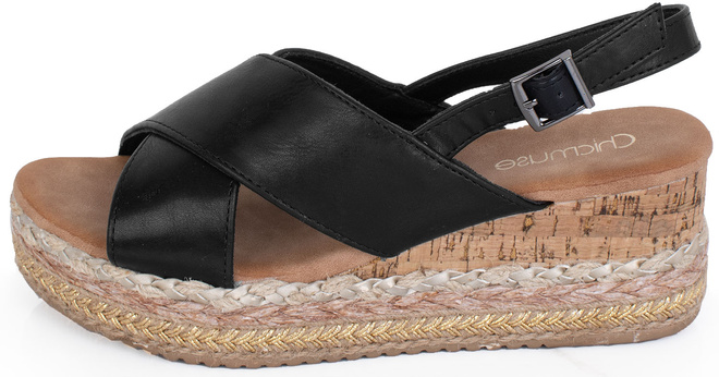 CZARNE SANDAŁY SKÓRZANE NA KOTURNIE ESPADRYLE CARYN 3