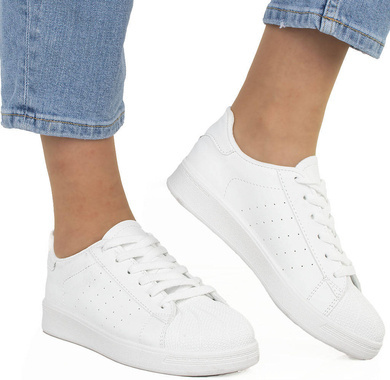 BIAŁE SNEAKERSY TRAMPKI SKÓRZANE LINZA