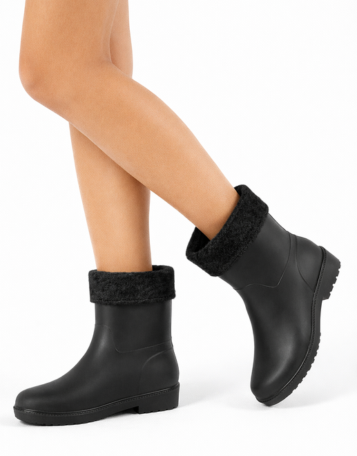 CZARNE WYSOKIE MATOWE KALOSZE OCIEPLANE BOTKI WSUWANE 7