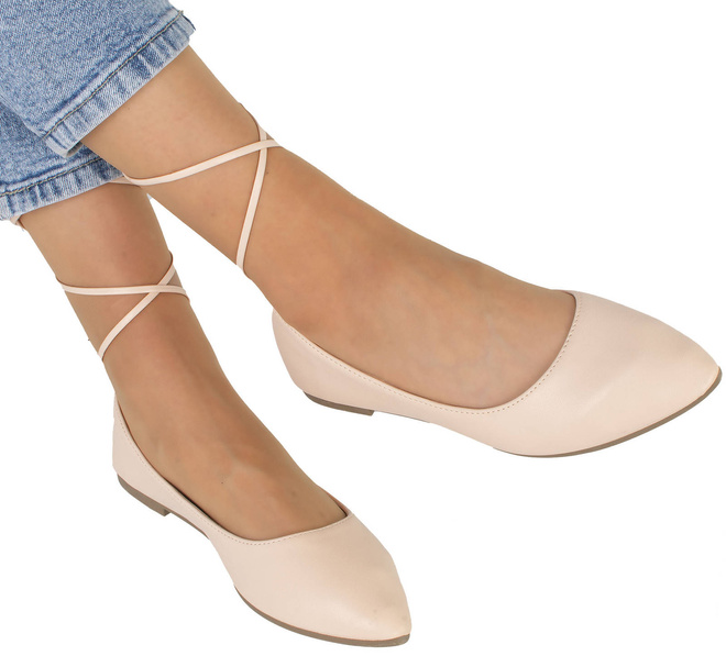 BEŻOWE KLASYCZNE BALERINKI Z WIĄZANIEM CANRA 4