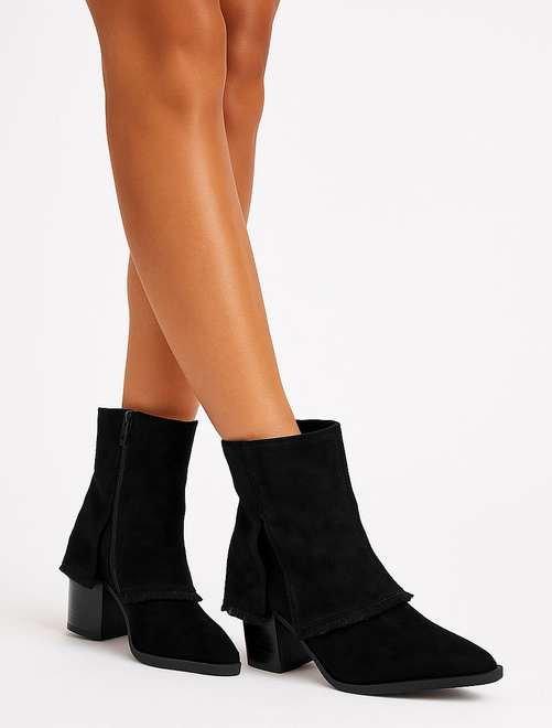 CZARNE DAMSKIE BOTKI NA SŁUPKU ZAMSZOWE ZAMEK ALTERA 6