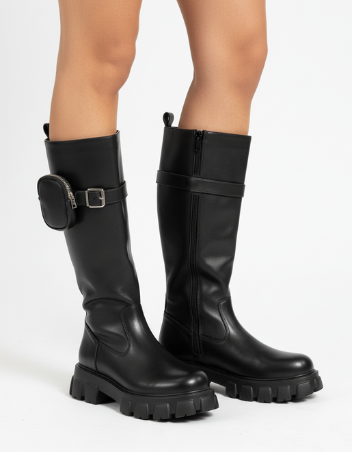 DAMSKIE CZARNE SKÓRZANE KOZAKI NA ZAMEK NA PLATFORMIE DARVINA 4