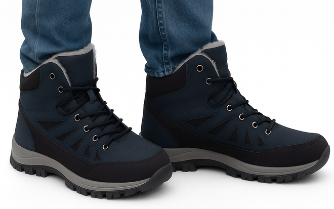 GRANATOWE MĘSKIE OCIEPLANE BUTY TREKKINGOWE ŚNIEGOWCE 2