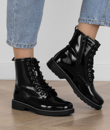 CZARNE BOTKI GLANY NA PLATFORMIE LAKIEROWANE MEREDITH