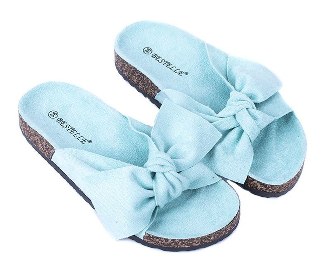 MIĘTOWE ZAMSZOWE KLAPKI Z KOKARDĄ CELIA