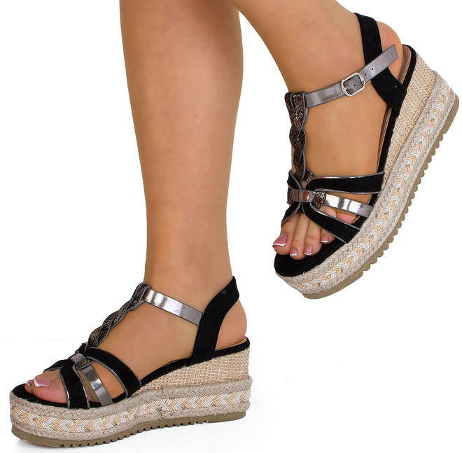 CZARNE DAMSKIE SANDAŁY NA KOTURNIE ESPADRYLE SORAYA 4