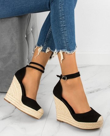 CZARNE SANDAŁY ESPADRYLE NA KOTURNIE TAMMY