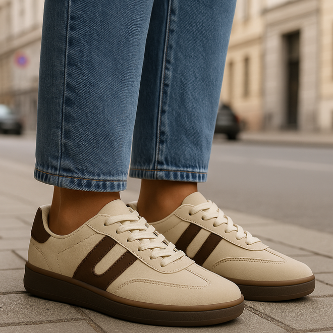 BEŻOWE DAMSKIE SNEAKERSY TRAMPKI ZAMSZOWE SZNUROWANE BEAR 2