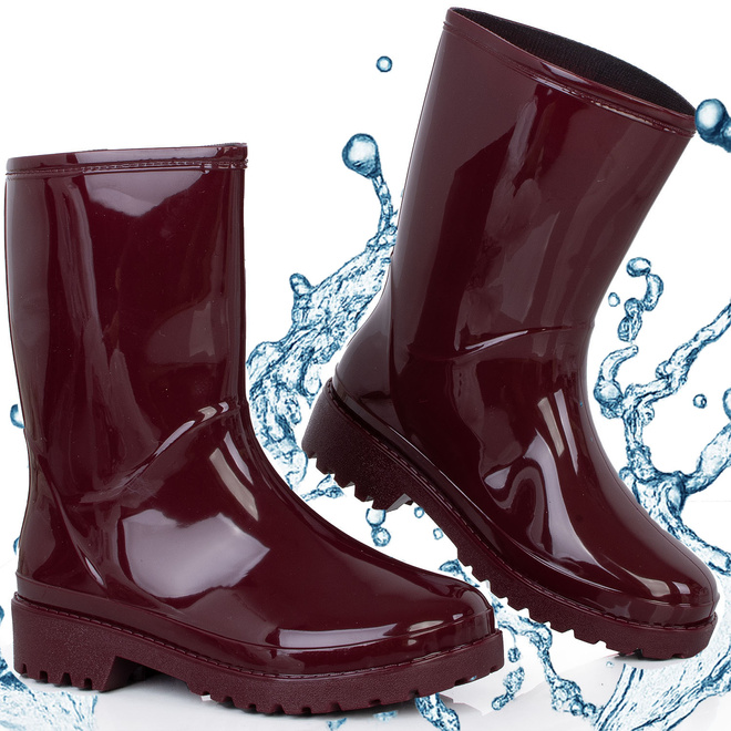 BŁYSZCZĄCE KALOSZE BOTKI SZTYBLETY BORDOWE MESSO 4