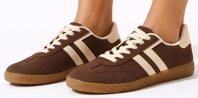 BRĄZOWE DAMSKIE SNEAKERSY TRAMPKI ZAMSZOWE SZNUROWANE 4