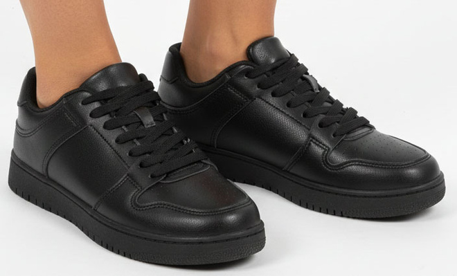 DAMSKIE CZARNE SNEAKERSY TRAMPKI SKÓRZANE SZNUROWANE 2