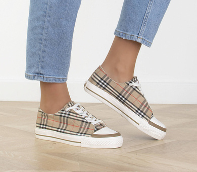 BEŻOWE NISKIE TRAMPKI W KRATKĘ KLASYCZNE DINA