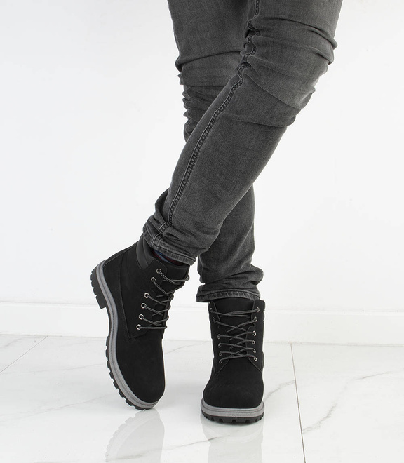 CZARNE TRAPERY BOTKI MĘSKIE SZNUROWANE 5
