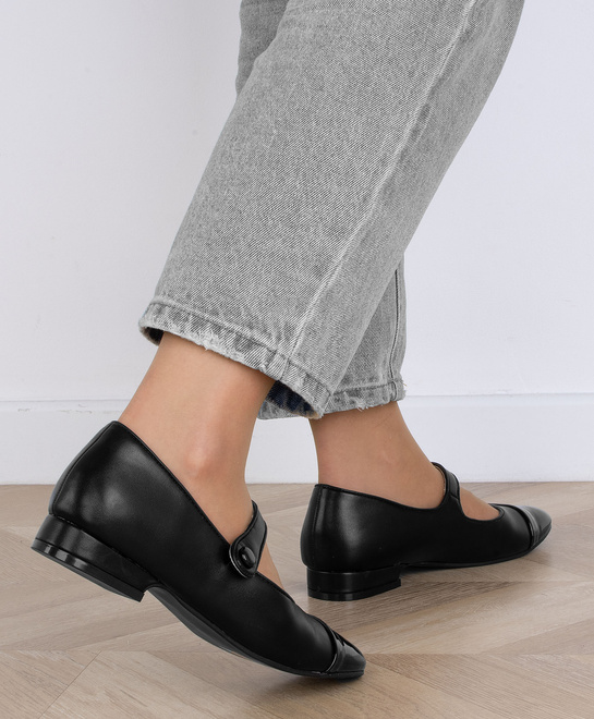 CZARNE DAMSKIE SKÓRZANE MOKASYNY BALERINKI LONGO 7