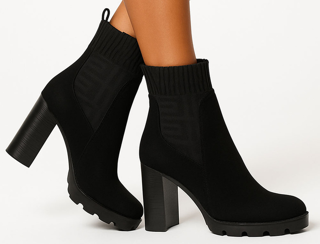 CZARNE ZAMSZOWE BOTKI  ELASTYCZNA CHOLEWKA WSUWANE FENISA 2