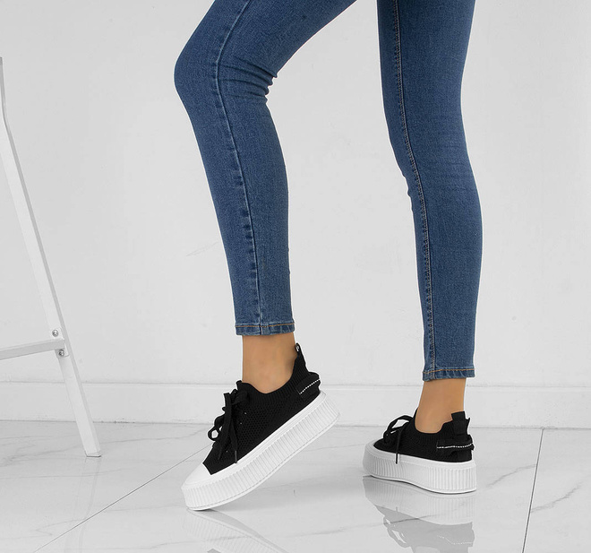 CZARNE NISKIE TRAMPKI NA PLATFORMIE ELASTYCZNE SINEY 5