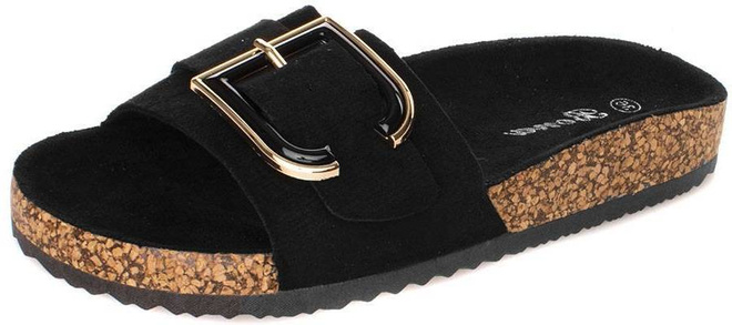 CZARNE ZAMSZOWE KLAPKI NA KORKU Z KLAMRĄ  VERONI 4