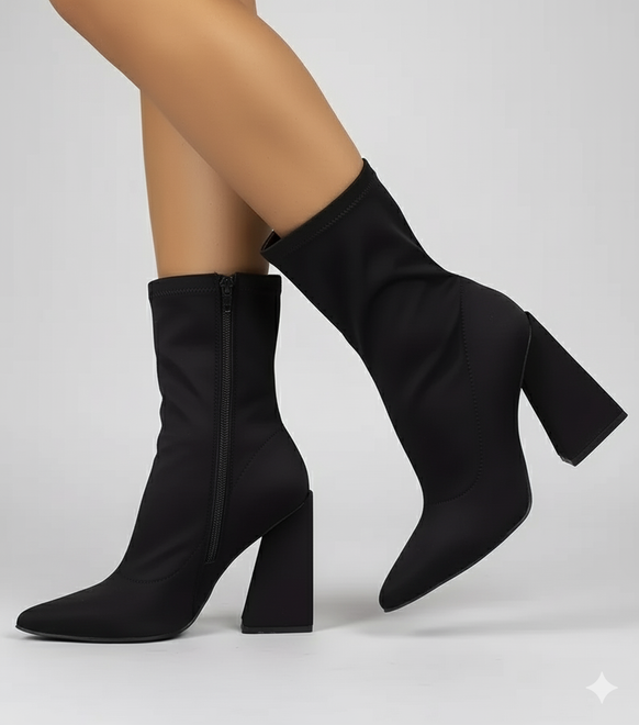 CZARNE DAMSKIE BOTKI NA SŁUPKU MATERIAŁOWE ZA KOSTKĘ ORBOLIA