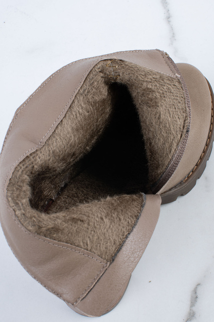  SKÓRZANE BEŻOWE BOTKI NA OBCASIE SŁUPKU  OCIEPLANE NESTIA 6