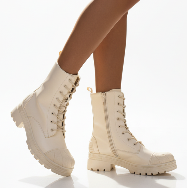 BEŻOWE OCIEPLANE BOTKI TRAPERY EKOSKÓRA LAUREN 4