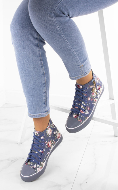 NIEBIESKIE TRAMPKI WYSOKIE W KWIATY BONIE 5