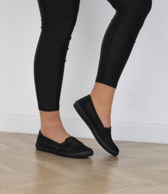 CZARNE DAMSKIE BALERINKI TENISÓWKI KORONKOWE 